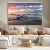 94208089-MGV-CV-36X24-Golden Hour Wall Art Canvas Print, Framed Tranquil Waves Art Picture Print, Beach Horizon Perfect Coastal Serenity Decor Artwork