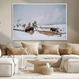 60308289-MGV-CV-36X24-Bison Wildlife Wall Art Canvas Print, Framed Snowy Prairie Art Picture Print, Western Landscape Perfect Rustic Winter Decor