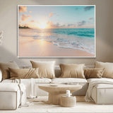 94538225-MGV-CV-36X24-Beach Sunset Wall Art Canvas Print, Framed Ocean Waves Art Picture Print, Summer Escape Perfect Coastal Serenity Decor Artwork