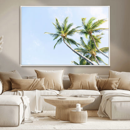 54719115-MGV-CV-36X24-Palm Trees Wall Art Canvas Print, Framed Tropical Aesthetic Art Picture Print, Coastal Serenity Perfect Tropical Minimalist Decor