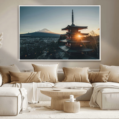 87729656-MGV-CV-36X24-Mount Fuji Wall Art Canvas Print, Framed Japan Travel Art Picture Print, Chureito Pagoda Perfect Zen Minimalism Decor Artwork