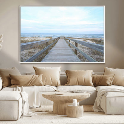 31602988-MGV-CV-36X24-Beach Boardwalk Wall Art Canvas Print, Framed Coastal Serenity Art Picture Print, Ocean View Perfect Coastal Minimalist Decor
