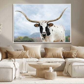 63592811-MGV-CV-36X24-Texas Longhorn Wall Art Canvas Print, Framed Western Rustic Art Picture Print, Farmhouse Decor Perfect Rustic Farmhouse Decor