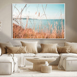 36108696-MGV-FC-36X24_White-Coastal Grass Wall Art – Serene Ocean View Canvas Print, Beach Nature Photography Decor for Living Room, Bedroom, Office or Modern