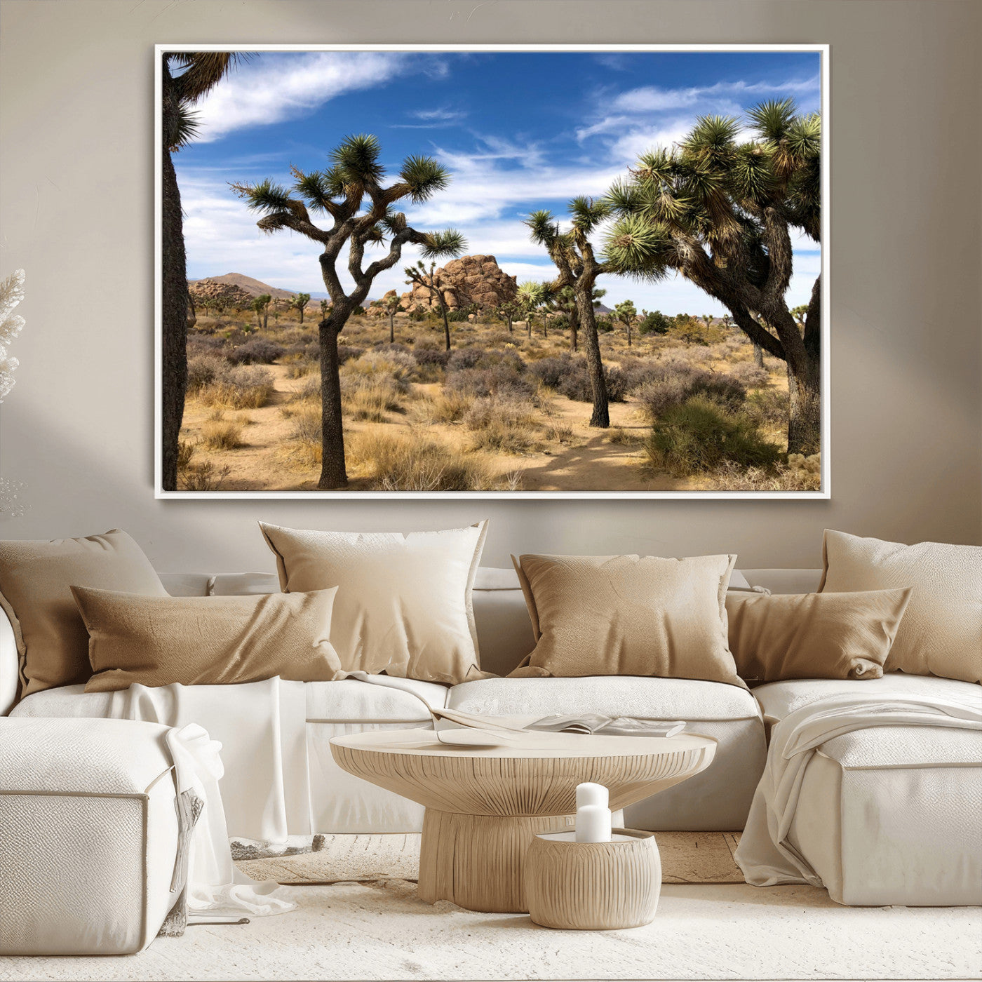 25722592-MGV-CV-36X24-Joshua Tree Desert Wall Art Canvas Print, Framed Southwestern Nature Art Picture Print, Rustic Earth Tones Perfect Southwestern