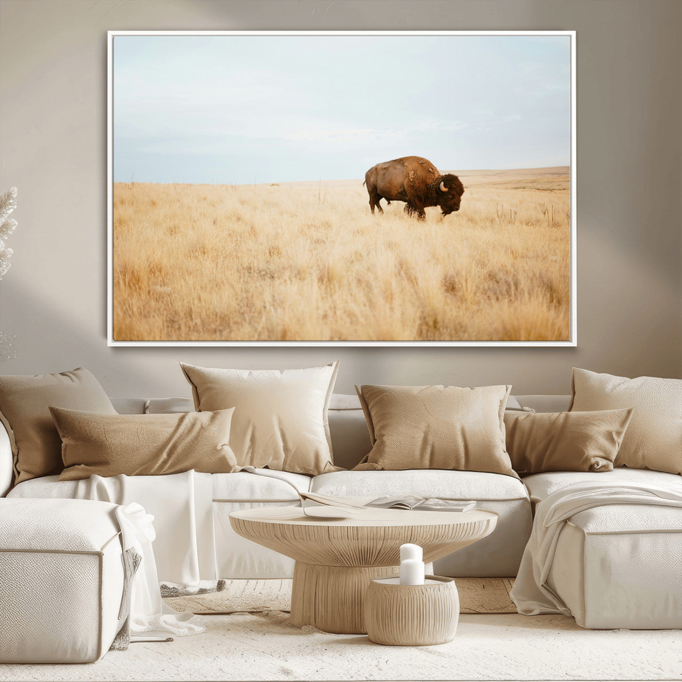 61392510-MGV-CV-36X24-Buffalo Wall Art Wall Art Canvas Print, Framed Western Wildlife Decor Art Picture Print, Rustic Farmhouse Art Perfect Rustic