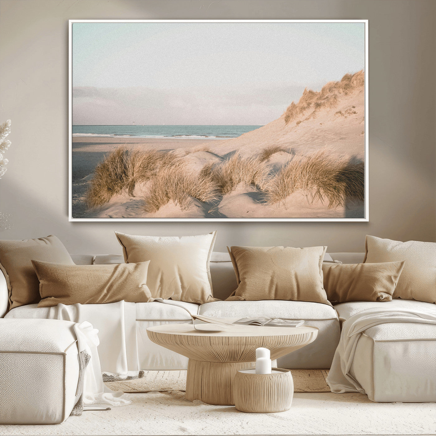28064037-MGV-CV-36X24-Minimalist Seascape Wall Art Canvas Print, Framed Neutral Beach Print Art Picture Print, Sand Dune Photography Perfect