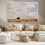 22754563-MGV-CV-36X24-Earthy Tones Wall Art Canvas Print, Framed Rustic Nature Art Picture Print, Solitary Buffalo Perfect Western Minimalist Decor