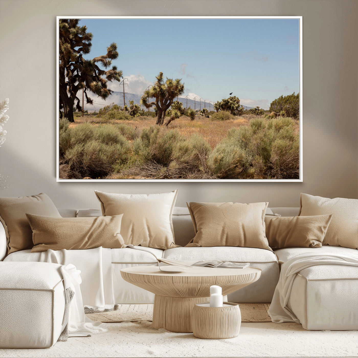 16114018-MGV-CV-36X24-Joshua Tree Wall Art Canvas Print, Framed Desert Landscape Art Picture Print, Mountain Horizon Perfect Southwestern Boho Decor