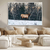 36533178-MGV-CV-36X24-Wild Elk Photography Wall Art Canvas Print, Framed Winter Wildlife Art Picture Print, Snowy Forest Perfect Rustic Lodge Decor