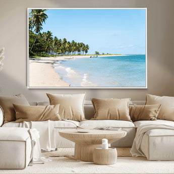 37858872-MGV-CV-36X24-Palm Tree Coast Wall Art Canvas Print, Framed Island Getaway Art Picture Print, Crystal Blue Water Perfect Tropical Coastal Decor