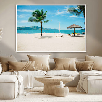 42623350-MGV-CV-36X24-Tropical Beach Wall Art Canvas Print, Framed Palm Tree Art Picture Print, Ocean View Perfect Tropical Coastal Decor Artwork