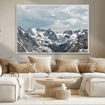 94074619-MGV-CV-36X24-Snowy Peaks Wall Art Canvas Print, Framed Alpine Wilderness Art Picture Print, Mountain Escape Perfect Winter Serenity Decor