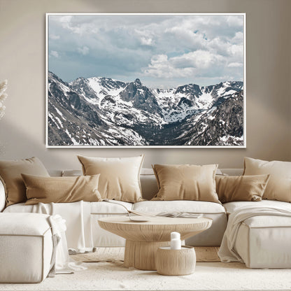 94074619-MGV-CV-36X24-Snowy Peaks Wall Art Canvas Print, Framed Alpine Wilderness Art Picture Print, Mountain Escape Perfect Winter Serenity Decor
