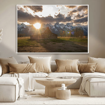 52555760-MGV-CV-36X24-Snowy Peaks Wall Art Canvas Print, Framed Nature Escape Art Picture Print, Rustic Charm Perfect Rustic Western Decor Artwork