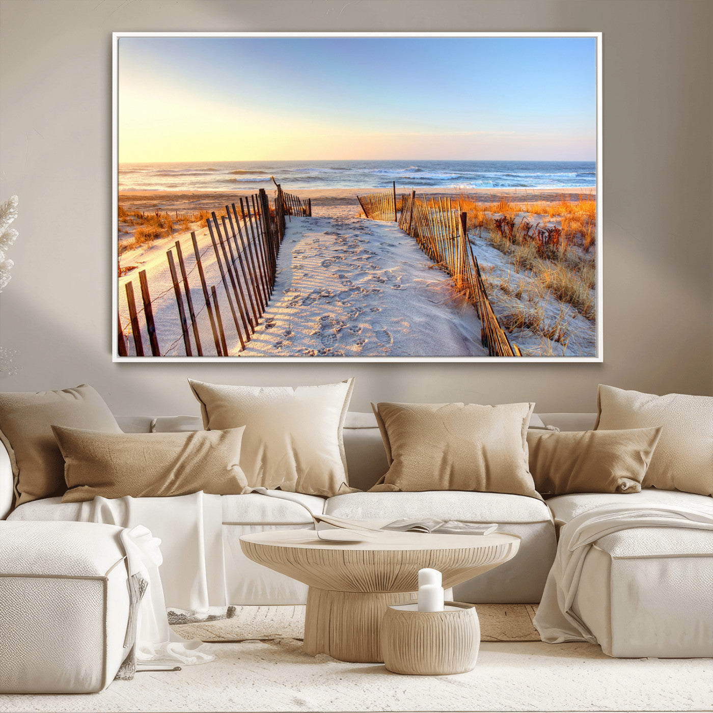 73351887-MGV-CV-36X24-Ocean Sunset Wall Art Wall Art Canvas Print, Framed Nautical Photography Art Picture Print, Summer Beach House Decor Perfect