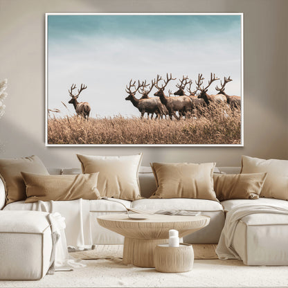 81594705-MGV-CV-36X24-Elk Herd Wall Art Canvas Print, Framed Wildlife Photography Art Picture Print, Rustic Nature Print Perfect Rustic Wildlife Decor