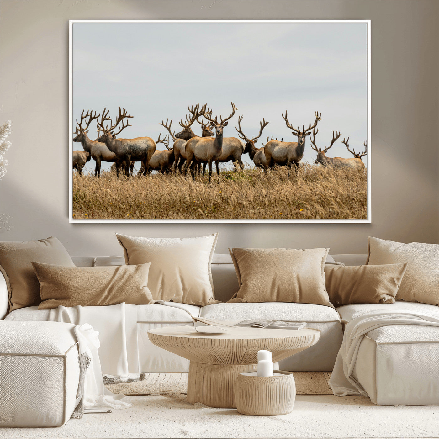 42170220-MGV-CV-36X24-Elk Herd Wall Art Canvas Print, Framed Wildlife Photography Art Picture Print, Majestic Antlers Perfect Rustic Wildlife Decor