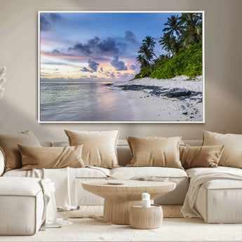 75045485-MGV-CV-36X24-Tropical Beach Wall Art Canvas Print, Framed Sunset Glow Art Picture Print, Palm Tree Coast Perfect Tropical Coastal Decor Artwork