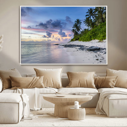 75045485-MGV-CV-36X24-Tropical Beach Wall Art Canvas Print, Framed Sunset Glow Art Picture Print, Palm Tree Coast Perfect Tropical Coastal Decor Artwork
