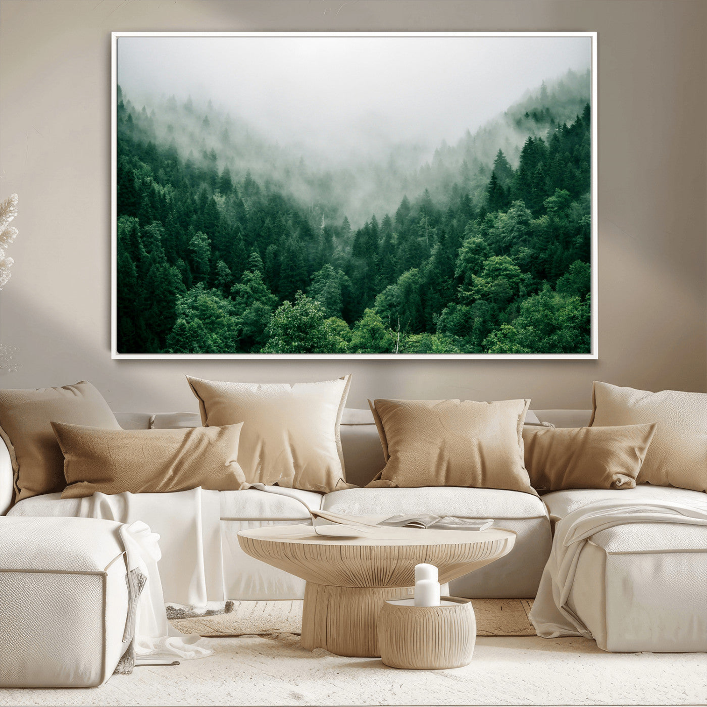 45265379-MGV-CV-36X24-Misty Forest Wall Art – Green Mountain Pine Tree Landscape Canvas Print, Nature Photography Artwork Home Decor for Bedroom, Living