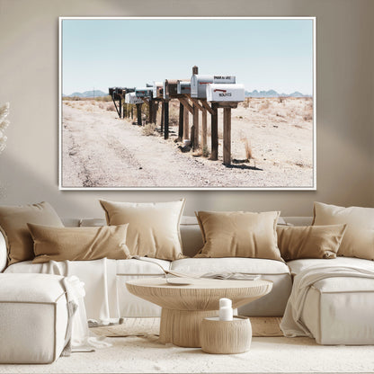 54616109-MGV-CV-36X24-Desert Mailboxes Wall Art – Rustic Rural Roadside Photography Canvas Print, American Southwest Landscape Home Decor for Living