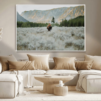 41674074-MGV-CV-36X24-Bison Wall Art – American Buffalo Wildlife Photography Canvas Print, Western Mountain Landscape Artwork Rustic Nature Decor for