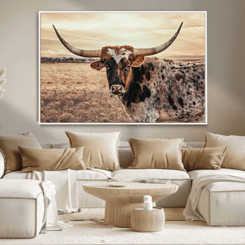 95745718-MGV-CV-36X24-Texas Longhorn Wall Art – Western Cattle Photography Canvas Print, Rustic Ranch Animal Artwork Country Farmhouse Decor for Living