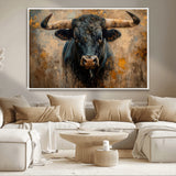 91615410-MGV-CV-36X24-Bull Wall Art – Rustic Western Longhorn Canvas Print, Powerful Abstract Animal Painting, Farmhouse Ranch Decor for Living Room,