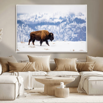 21623194-MGV-CV-36X24-Snow Bison Wall Art – Majestic Buffalo Wildlife Canvas Print, Winter Nature Décor for Rustic Living Room, Farmhouse, Cabin, Lodge