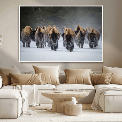 30332489-MGV-CV-36X24-Winter Bison Herd Wall Art – Powerful Buffalo Canvas Print, Rustic Wildlife Photography Decor for Farmhouse, Cabin, Lodge, Living