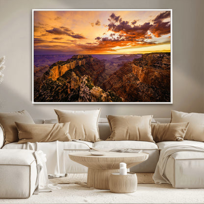 75573843-MGV-CV-36X24-Grand Canyon Sunset Wall Art – Panoramic Canyon Landscape Canvas Print, Dramatic Desert Cliffs Artwork, Nature Inspired Scenic