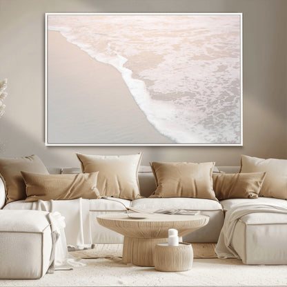 28414510-MGV-CV-36X24-Ocean Shoreline Wall Art – Minimal Coastal Beach Canvas Print, Soft Sea Foam and Sand Photography Artwork, Relaxing Nautical Decor