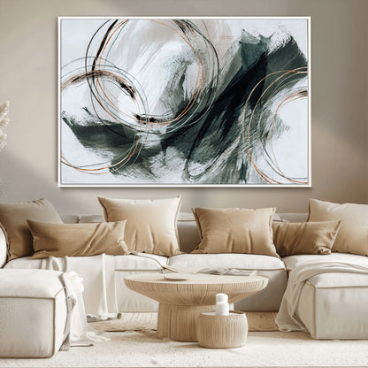 86583265-SEG-FC-90X60_Oversize_Oversize-Black and Gray Abstract Wall Art – Modern Copper Circle Canvas Print, Contemporary Minimalist Painting for Living Room, Bedroom,