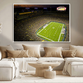 23655234-MGV-CV-36X24-Lambeau Field Stadium Wall Art – American Football Night Game Canvas Print with Packed Crowd and Lights – Sports Decor for Man