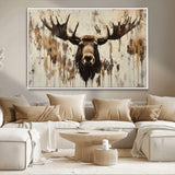 34496536-MGV-CV-36X24-Rustic Moose Wall Art – Modern Abstract Animal Canvas Print – Majestic Moose Head Painting with Neutral Earth Tones for Cabin,