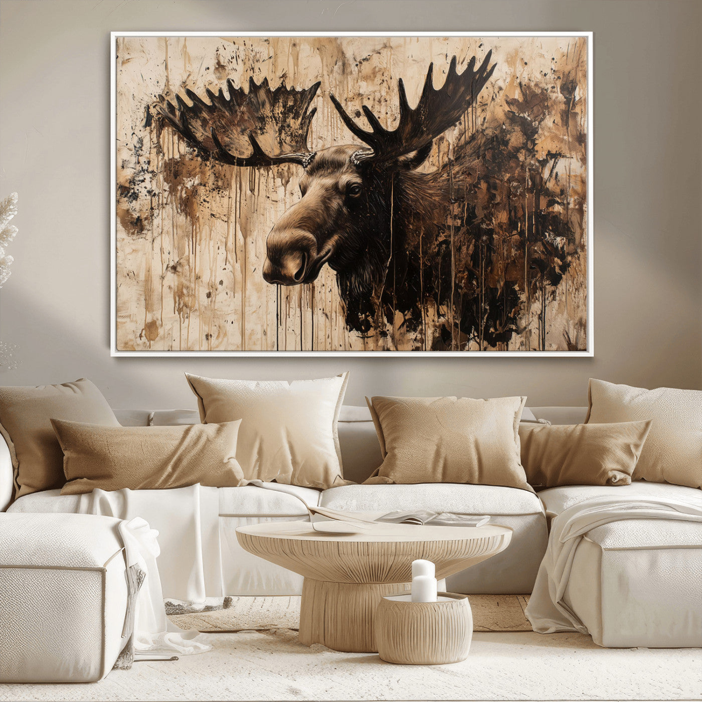 83505059-MGV-CV-36X24-Majestic Moose Wall Art – Rustic Animal Canvas Painting – Wilderness Wildlife Decor with Earthy Tones for Cabin, Lodge, Farmhouse,