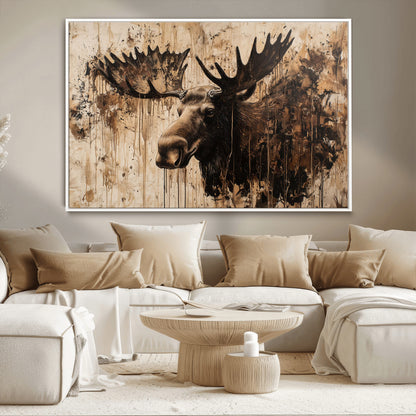 83505059-MGV-CV-36X24-Majestic Moose Wall Art – Rustic Animal Canvas Painting – Wilderness Wildlife Decor with Earthy Tones for Cabin, Lodge, Farmhouse,