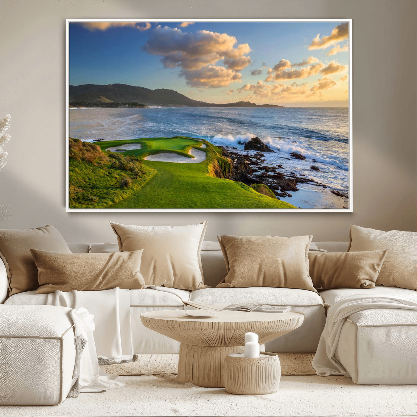 50107048-MGV-CV-36X24-Golf Course Wall Art – Coastal Ocean View Canvas Print, Scenic Fairway Landscape Decor for Office, Man Cave, Bedroom, or Living