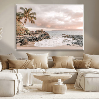 14214613-MGV-CV-36X24-Tropical Beach Wall Art – Palm Tree and Ocean Sunset Canvas Print, Relaxing Coastal Landscape Decor for Living Room, Bedroom, or