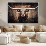 24779067-MGV-CV-36X24-Longhorn Bull Wall Art – Western Rustic Canvas Print, Bold Cowboy Cattle Painting for Ranch House, Farmhouse, Office, or Living