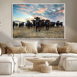 13867292-MGV-CV-36X24-Black Cattle Wall Art – Rustic Ranch Herd Canvas Print, Western Farmhouse Country Landscape Decor for Living Room, Office, or