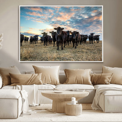 13867292-MGV-CV-36X24-Black Cattle Wall Art – Rustic Ranch Herd Canvas Print, Western Farmhouse Country Landscape Decor for Living Room, Office, or