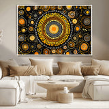 45478523-MGV-CV-36X24-Abstract Circle Wall Art – Bold Black and Gold Dot Painting Canvas Print, Modern Geometric Mandala Style Decor for Living Room or