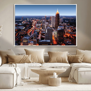 81886632-MGV-CV-36X24-Atlanta Skyline Wall Art – Vibrant City Lights Canvas Print, Modern Urban Cityscape Decor for Living Room, Office, or Apartment