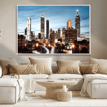 23859158-MGV-CV-36X24-Atlanta Skyline Wall Art – Modern Cityscape Canvas Print with Night Lights and Traffic Trails, Urban Decor for Office, Apartment,