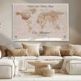 95243244-MGV-CV-36X24-Wander Often Wonder Always World Map Wall Art – Neutral Beige Adventure Canvas Print, Rustic Boho Travel Decor for Bedroom, Living