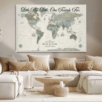 10693204-MGV-CV-36X24-Little By Little One Travels Far Tolkien Quote Blue Green World Map Adventure Wall Art Canvas Print Rustic Wanderlust Travel Decor