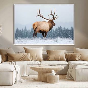 85177251-MGV-CV-36X24-Elk Wall Art – Majestic Wildlife Canvas Print of Bull Elk Snowy Forest, Rustic Nature Decor for Living Room, Cabin, or Office