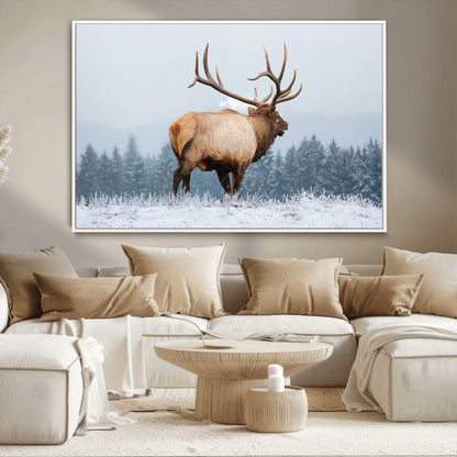85177251-MGV-CV-36X24-Elk Wall Art – Majestic Wildlife Canvas Print of Bull Elk Snowy Forest, Rustic Nature Decor for Living Room, Cabin, or Office